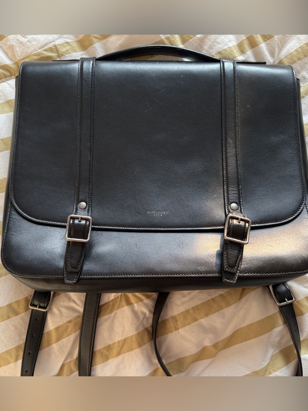 Saint Laurent Black Leather Messenger Bag
